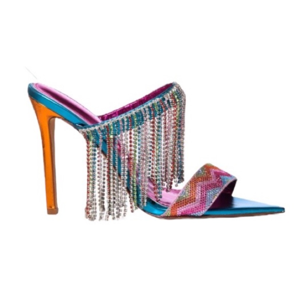 AZALEA WANG Zenni w/Multicolored Rhinestone Fringe Sandal, 7.5, NlB, $150